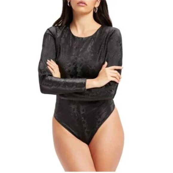 Good American ​Snakeskin Print Faux Leather Bodysuit - Picture 1 of 12